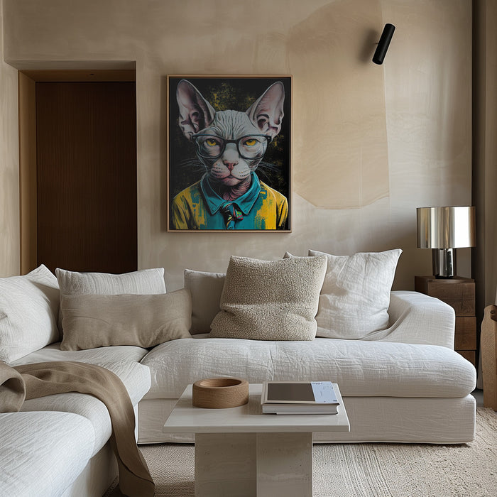 Hipster cat animal art Framed Art Modern Wall Decor