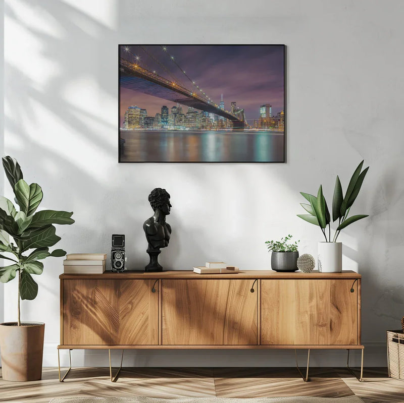 Brooklyn Bridge at Night - Michael Zheng Framed Art | Home or Office Art