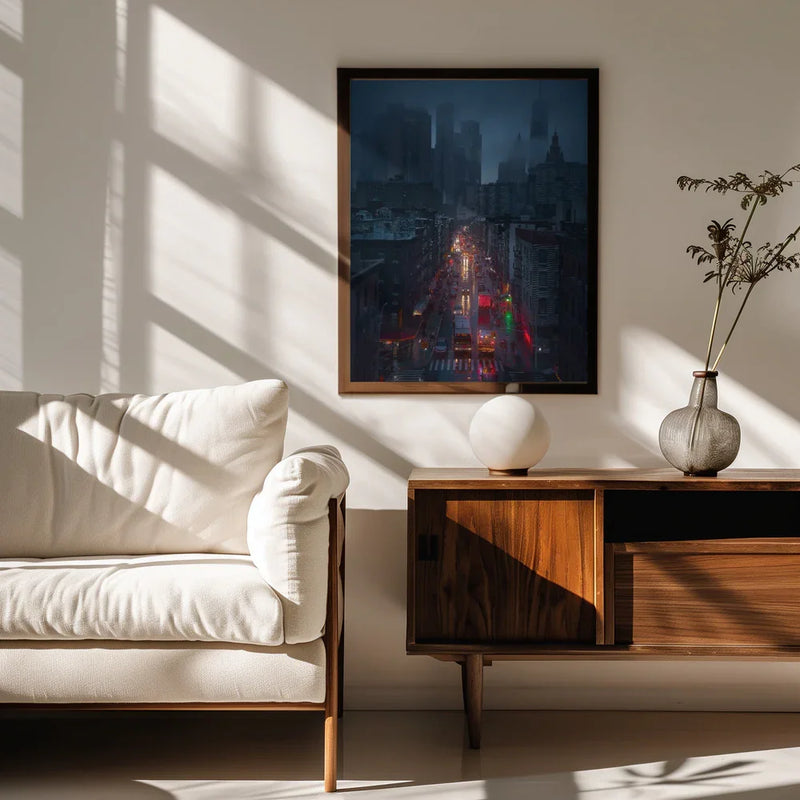 Raining China Town Framed Art Javier de la Torre | Home or Office Art