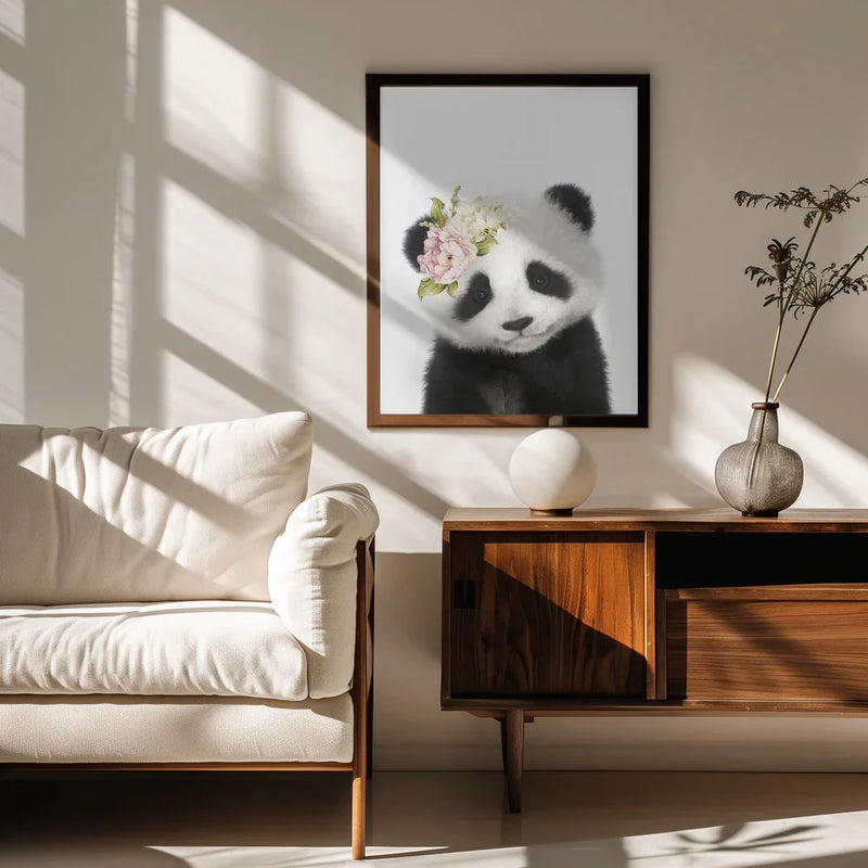 Floral Baby Panda Framed Art Lola Peacock | Home or Office Art