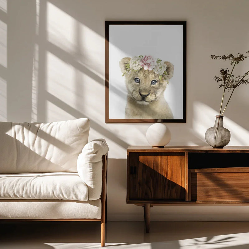 Floral Baby Lion Framed Art Lola Peacock | Home or Office Art