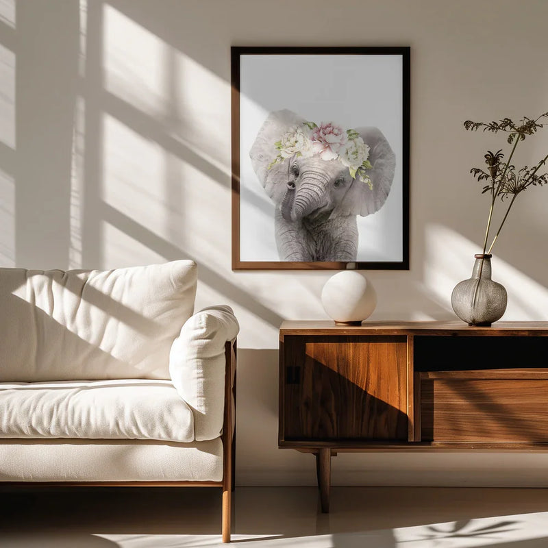 Floral Baby Elephant Framed Art Lola Peacock | Home or Office Art