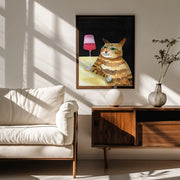 Cat Friday Night Drinks Wine Funny Cat Humour - Sharyn Bursic Framed Art | Home or Office Art