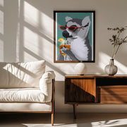 Jugdy Lemur with Drink - ByKammille Framed Art | Home or Office Art