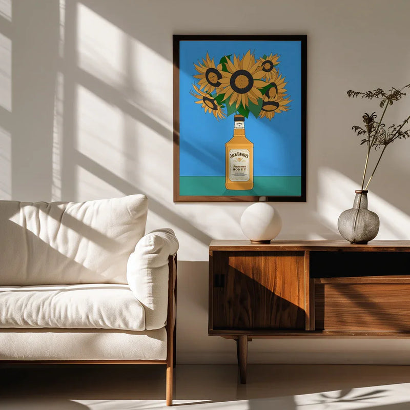 Sunflowers in Honey Whiskey Retro Illustration - Retrodrome Framed Art | Home or Office Art