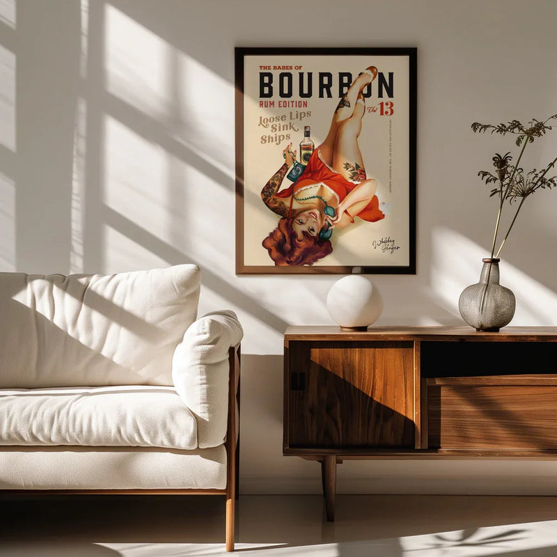 Babes of Bourbon Vol 13 Rum Drinking Pinup Girl Art - The Whiskey Ginger Framed Art | Home or Office Art