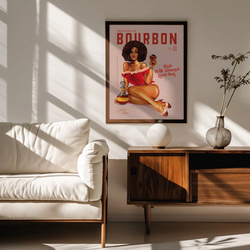 Babes of Bourbon Vol 8 Vintage Pinup Girl With Afro - The Whiskey Ginger Framed Art | Home or Office Art