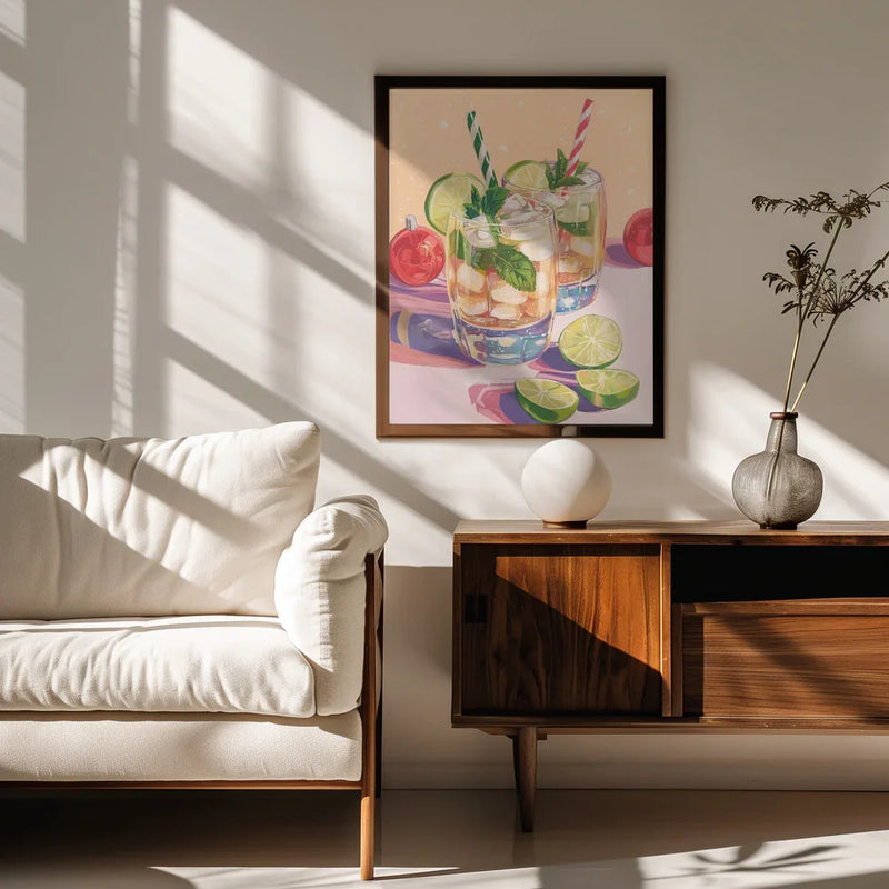 Mojito Summer Cocktails with Lime and Mint - Melloi Art Prints Framed Art | Home or Office Art