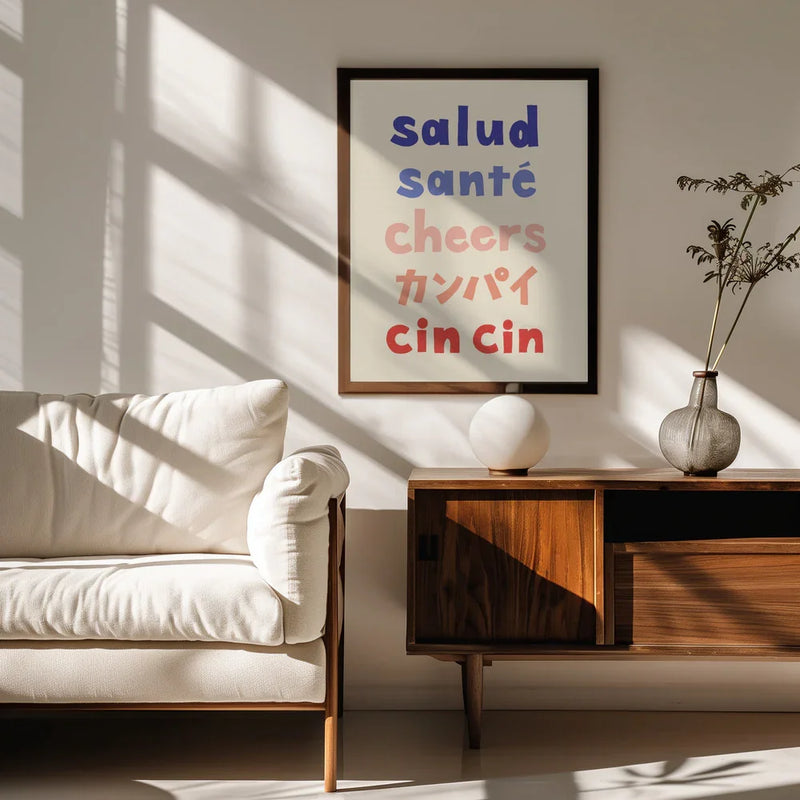 Cheers Typography - Salud Santé Cheers Kanpai Cin cin - Rio Soléy Framed Art | Home or Office Art