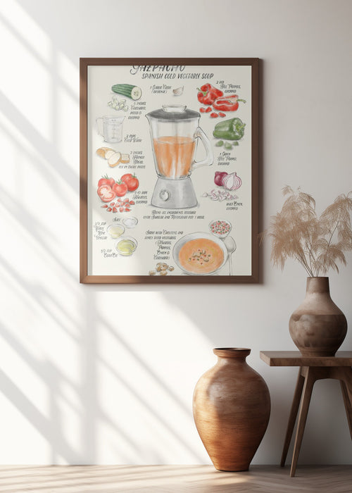 Gazpacho illustrated recipe in English Framed Art Modern Wall Decor