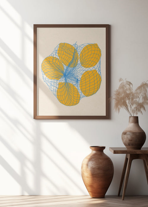Five Lemons In a Net Bag Framed Art Modern Wall Decor
