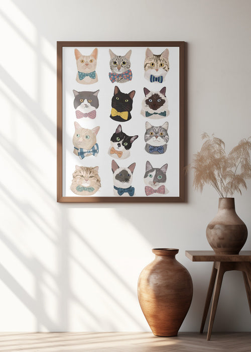 Cats In Bow Tie Framed Art Modern Wall Decor