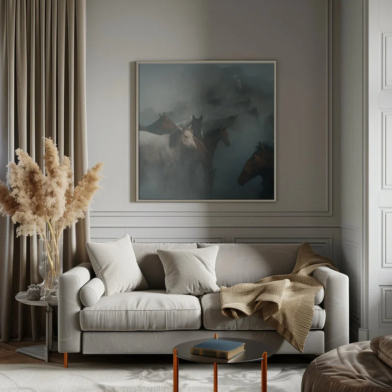 lost horses by Hüseyin Taşkın Square Canvas Print Art for Modern Home Decor. Decorate your office or living room with canvas artwork