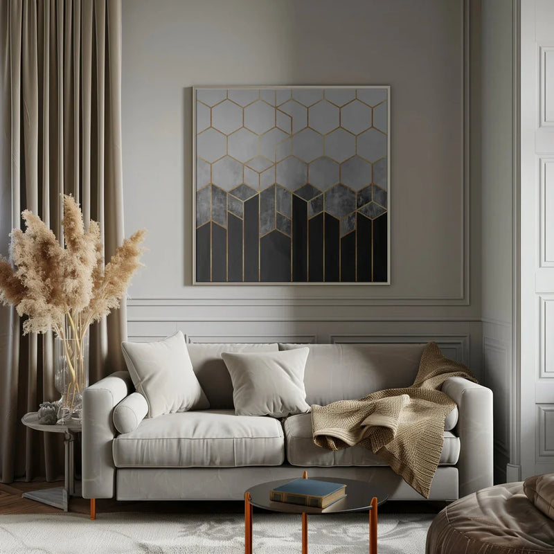 Charcoal Hexagons Square Canvas Art  Elisabeth Fredriksson 