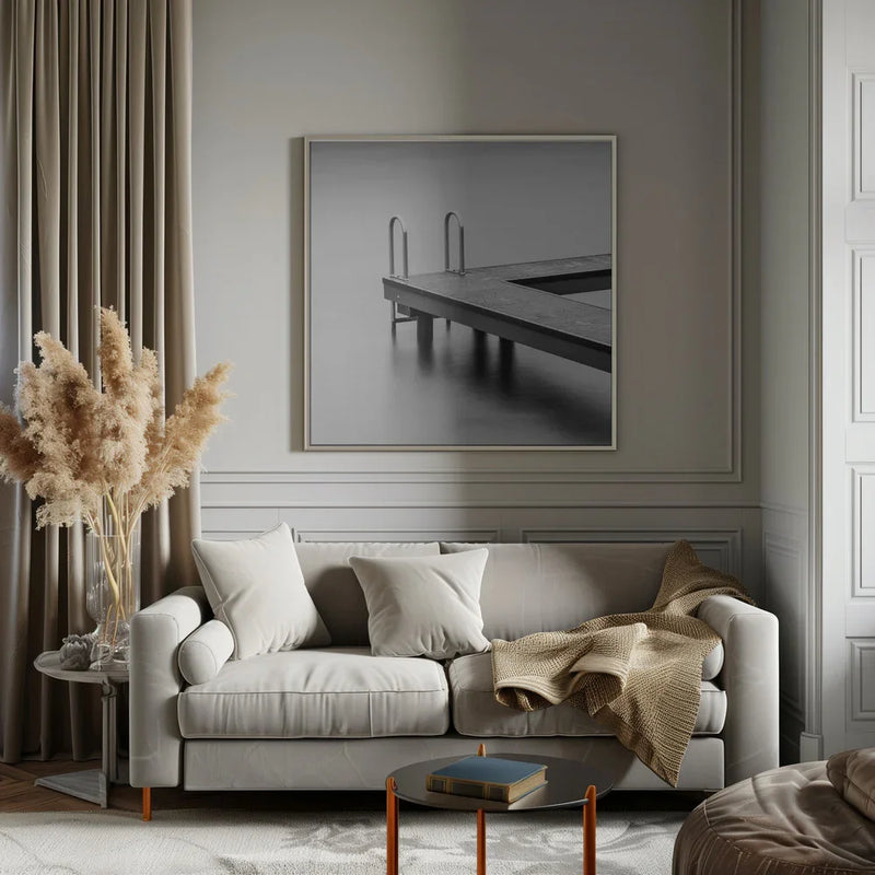 A jetty in a lake by Fred Louwen Square Canvas Print Art for Modern Home Decor. Decorate your office or living room with canvas artwork