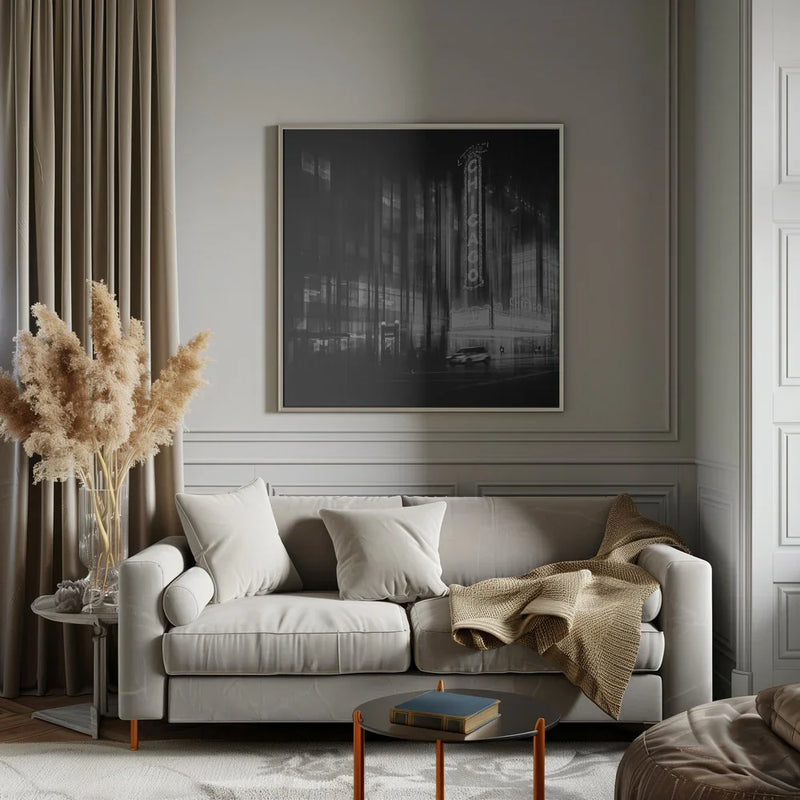 Chicago Theatre by Roswitha Schleicher-Schwarz Square Canvas Print Art for Modern Home Decor. Decorate your office or living room with canvas artwork