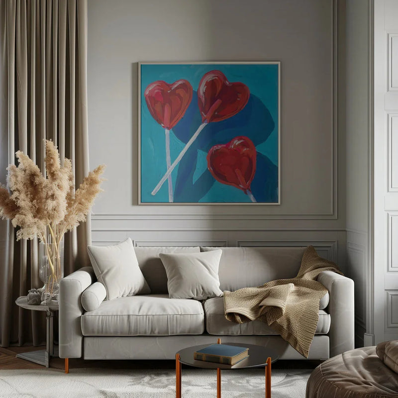 Heart Lollipops by Key and Sea Creative Square Canvas Print Art for Modern Home Decor. Decorate your office or living room with canvas artwork