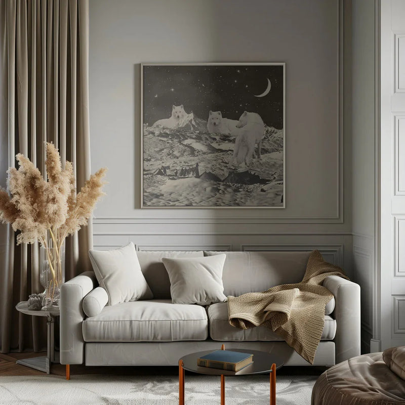 Giant White Wolves Square Canvas Art  Florent Bodart 