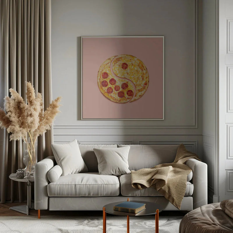 Pizza Balance by Artem Pozdniakov Square Canvas Print Art for Modern Home Decor. Decorate your office or living room with canvas artwork