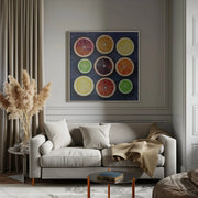 Citrus energy by EMELIEmaria Square Canvas Print Art for Modern Home Decor. Decorate your office or living room with canvas artwork