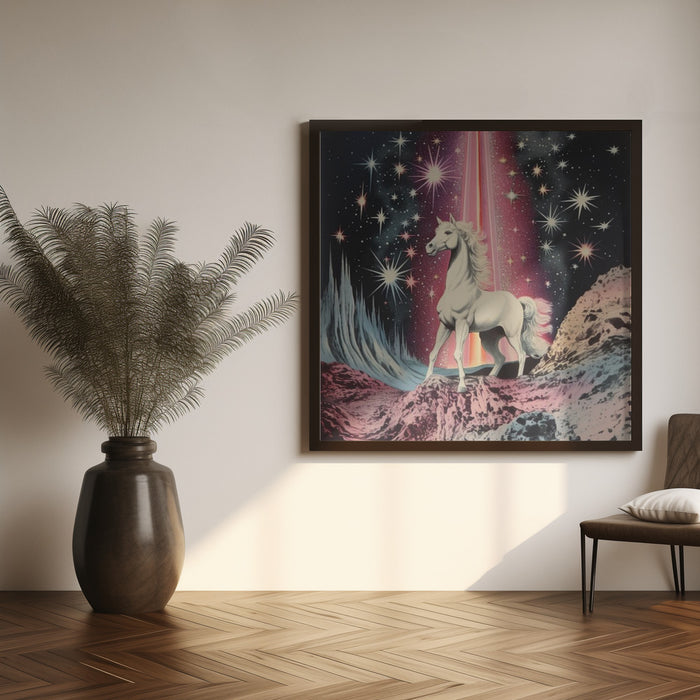 1980s Magical Horse Collage Art Square Poster Art Print by Samantha Hearn