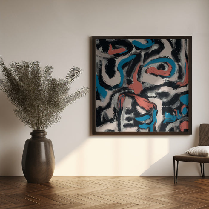 Ink and oil abstract Square Canvas Art Print