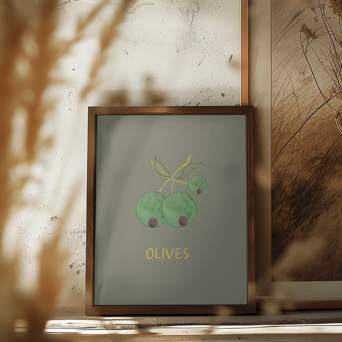 Olives in Green Framed Art Modern Wall Decor