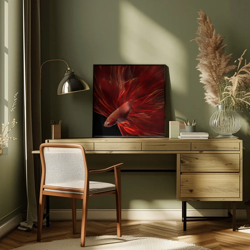 Red Fire Bettafish Square Canvas Art  Antonyus Bunjamin (Abe) 