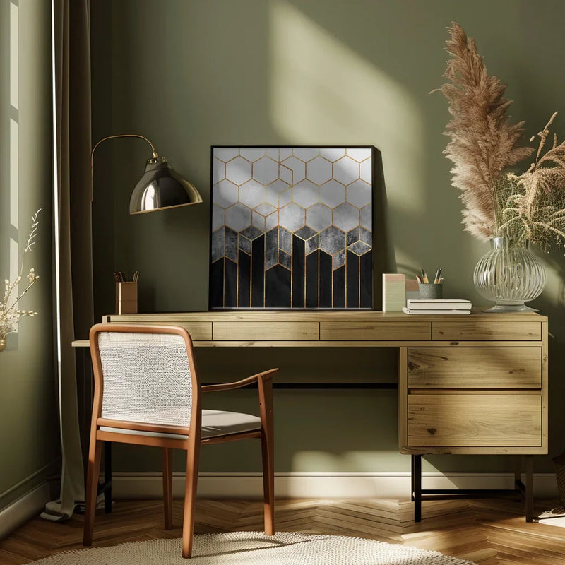 Charcoal Hexagons Square Canvas Art  Elisabeth Fredriksson 