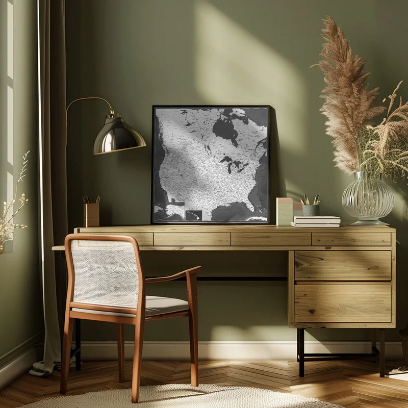 Highly detailed map of the United States, Olson by Rosana Laiz Blursbyai Square Canvas Print Art for Modern Home Decor. Decorate your office or living room with canvas artwork