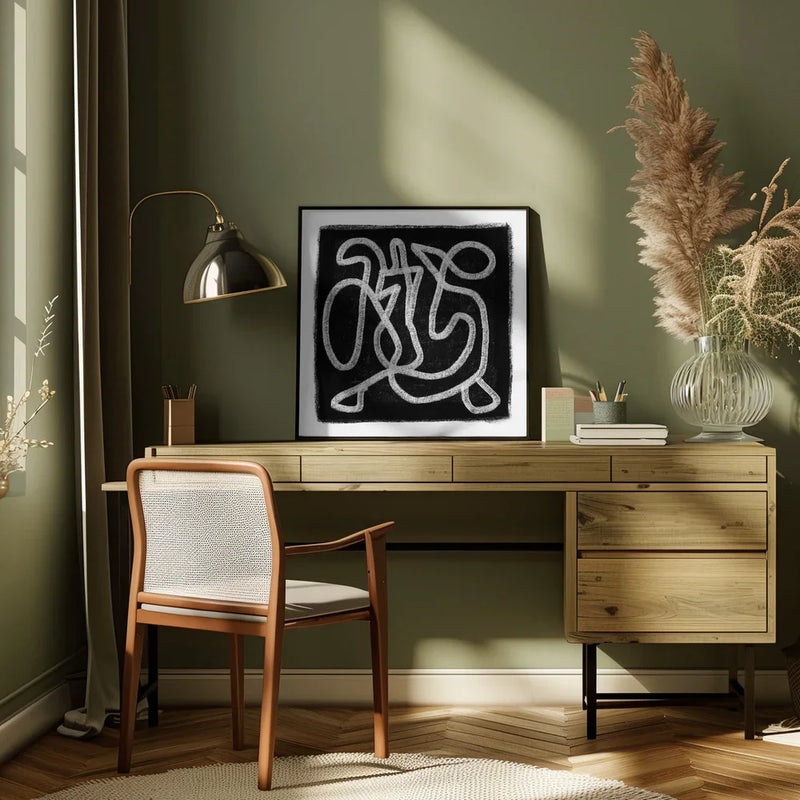 Black Scribble 3 by Sharyn Bursic Square Canvas Print Art for Modern Home Decor. Decorate your office or living room with canvas artwork