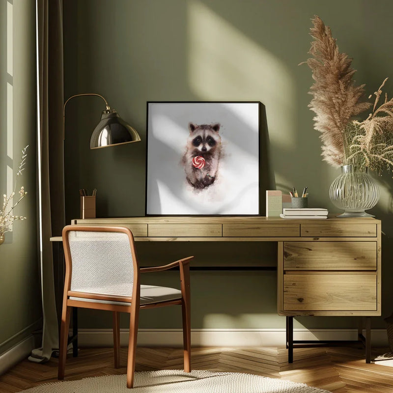 Baby Racoon by Emel Tunaboylu Square Canvas Print Art for Modern Home Decor. Decorate your office or living room with canvas artwork