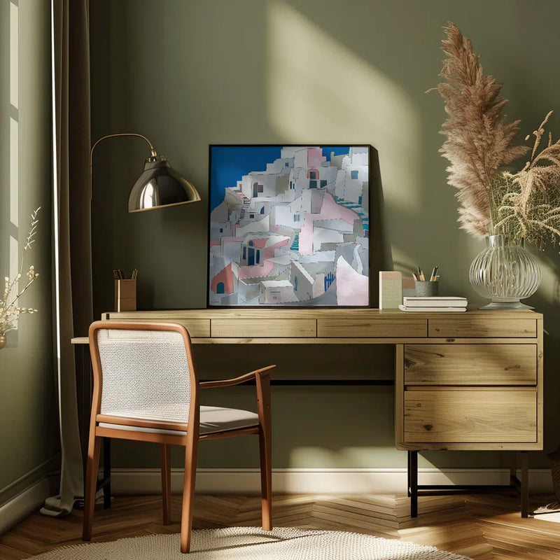 Santorini7x7 by Ana Rut Bre Square Canvas Print Art for Modern Home Decor. Decorate your office or living room with canvas artwork