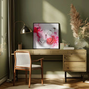 White Morpho Butterfly With Crimson Ink by Alyson Fennell Square Canvas Print Art for Modern Home Decor. Decorate your office or living room with canvas artwork