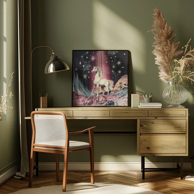 1980s Magical Horse Collage Art by Samantha Hearn Square Canvas Print Art for Modern Home Decor. Decorate your office or living room with canvas artwork