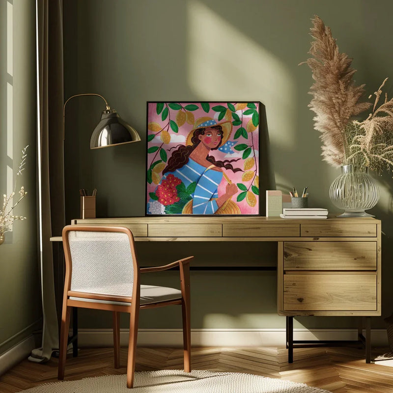 Portrait woman in Amalfi coast Italy by Caroline Bonne Müller Square Canvas Print Art for Modern Home Decor. Decorate your office or living room with canvas artwork