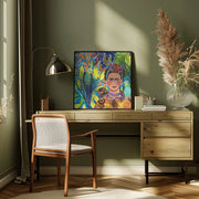Frida and her parrots by Caroline Bonne Müller Square Canvas Print Art for Modern Home Decor. Decorate your office or living room with canvas artwork