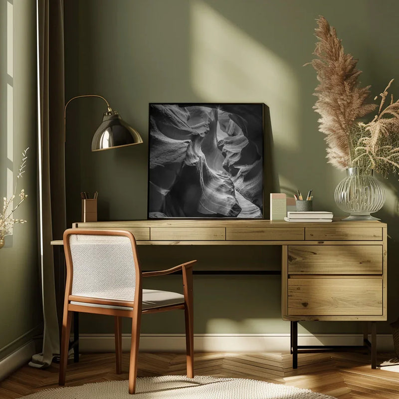 MONOCHROME ANTELOPE CANYON Rock Formation by Melanie Viola Square Canvas Print Art for Modern Home Decor. Decorate your office or living room with canvas artwork