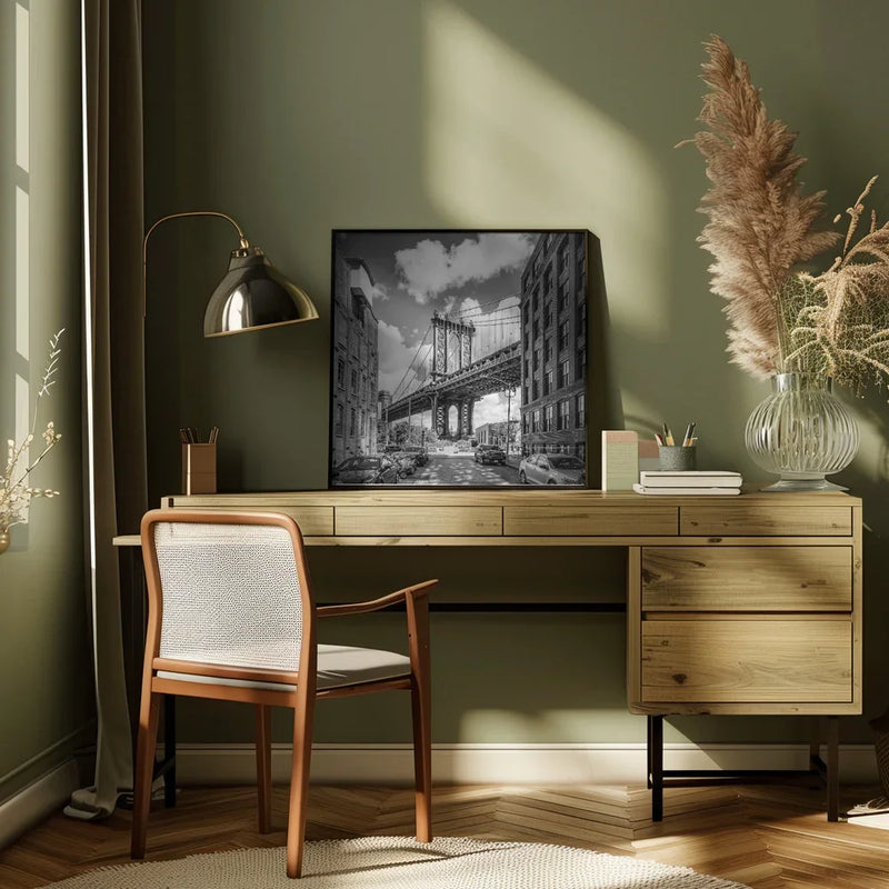 NYC Manhattan Bridge by Melanie Viola Square Canvas Print Art for Modern Home Decor. Decorate your office or living room with canvas artwork