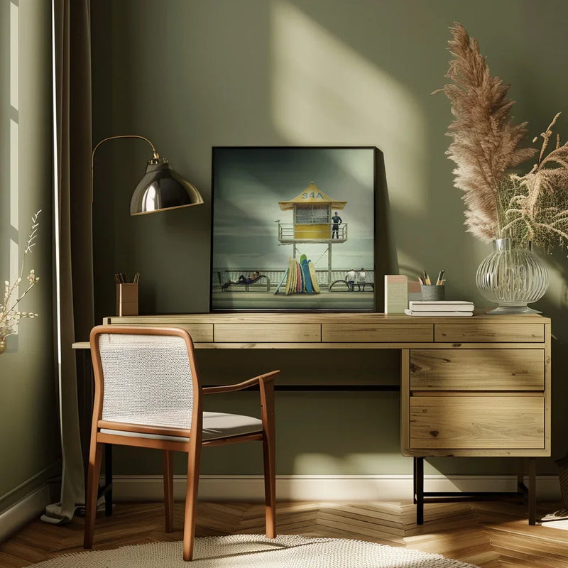 The life guard by Adrian Donoghue Square Canvas Print Art for Modern Home Decor. Decorate your office or living room with canvas artwork