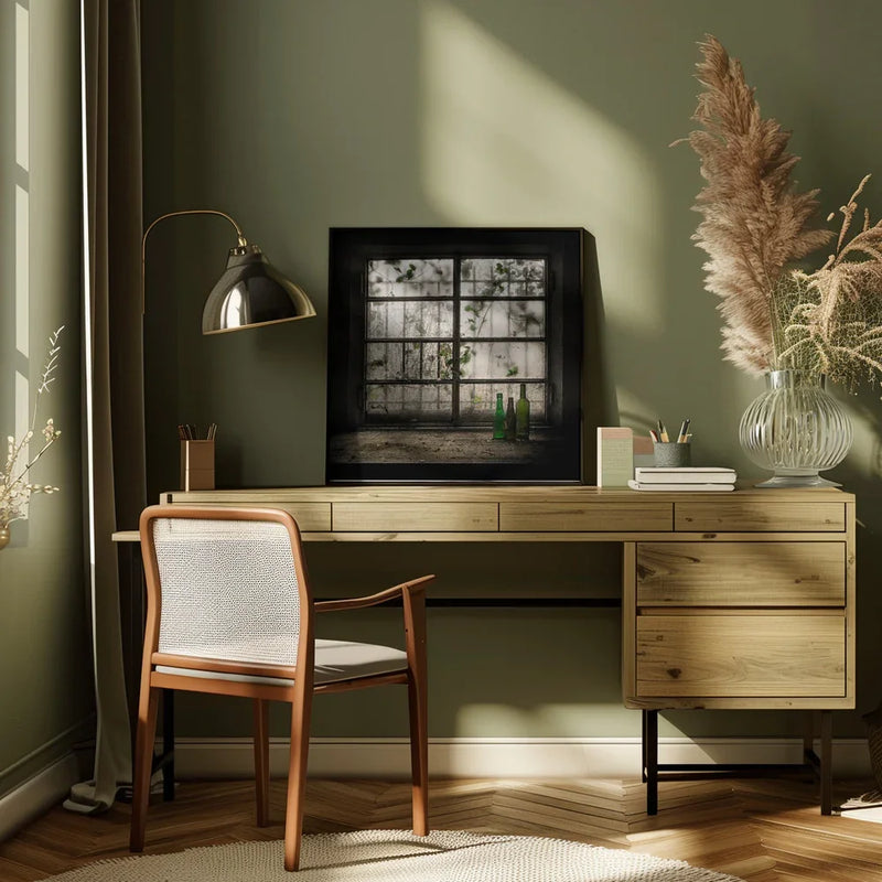 Still-Life with glass bottle by Vito Guarino Square Canvas Print Art for Modern Home Decor. Decorate your office or living room with canvas artwork