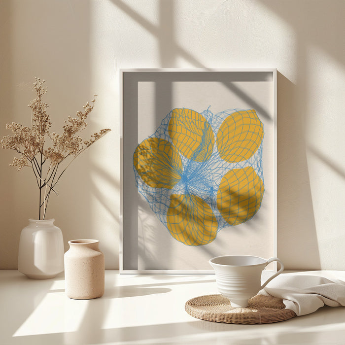 Five Lemons In a Net Bag Framed Art Modern Wall Decor