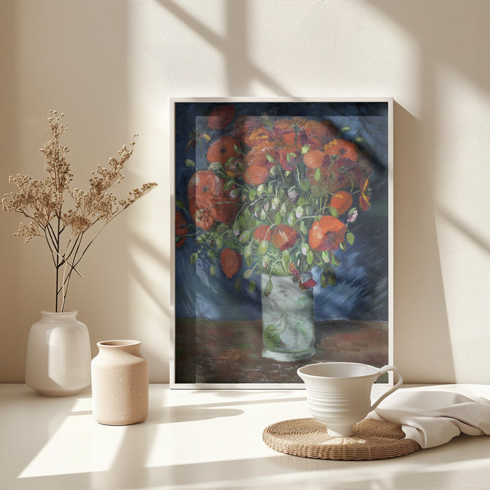 Vincent Van Gogh's Vase With Poppies (1886) Framed Art Modern Wall Decor