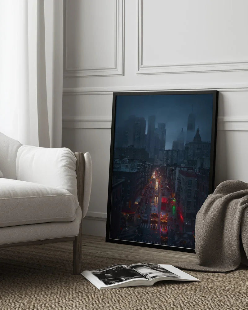 Raining China Town Framed Art Javier de la Torre | Home or Office Art