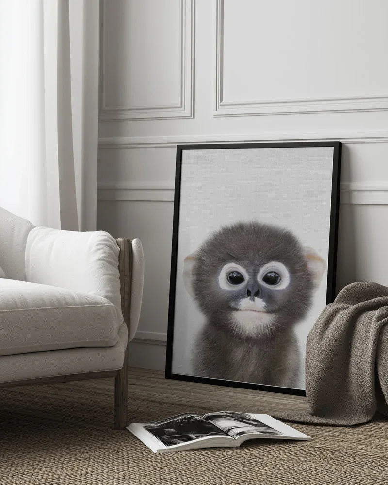 Peekaboo Baby Monkey Framed Art Lola Peacock | Home or Office Art