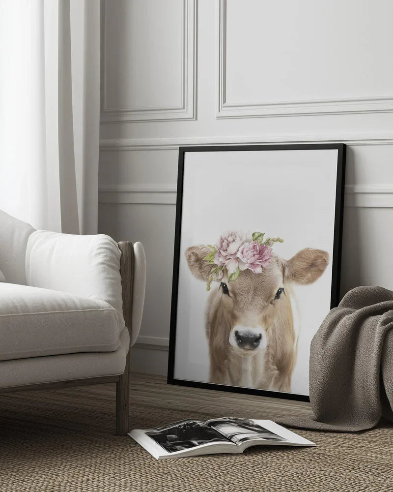 Floral Baby Calf Framed Art Lola Peacock | Home or Office Art