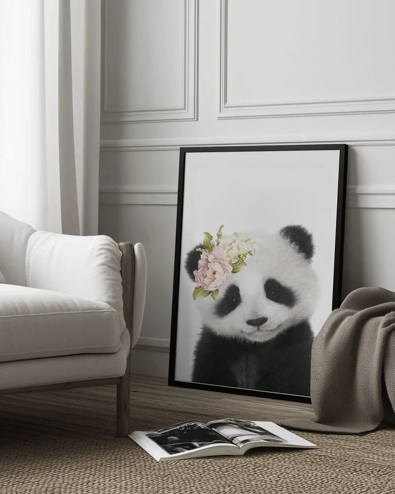 Floral Baby Panda Framed Art Lola Peacock | Home or Office Art