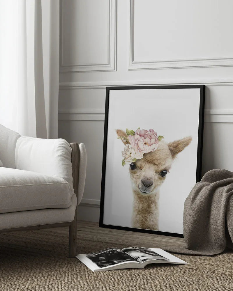 Floral Baby Llama Framed Art Lola Peacock | Home or Office Art