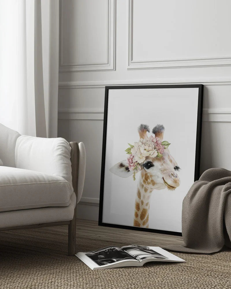 Floral Baby Giraffe Framed Art Lola Peacock | Home or Office Art