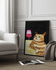 Cat Friday Night Drinks Wine Funny Cat Humour - Sharyn Bursic Framed Art | Home or Office Art